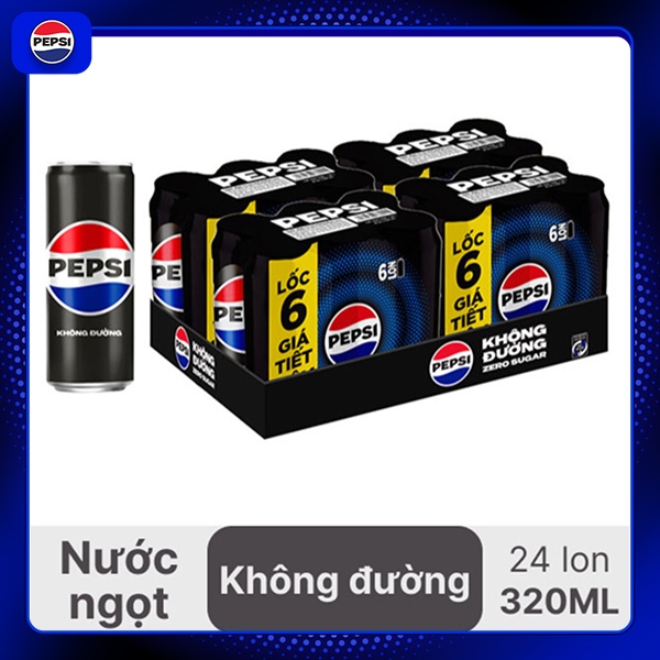 Thùng 24 lon nước ngọt Pepsi không calo 320ml