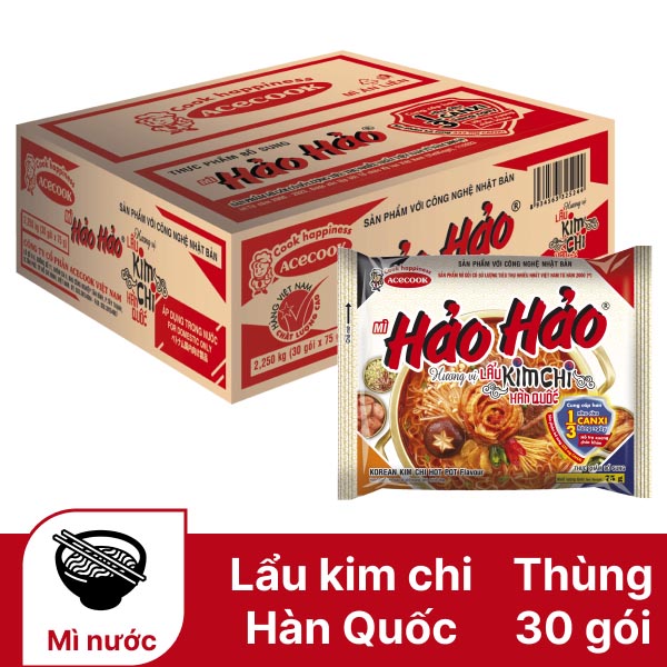 Thùng 30 gói mì Hảo Hảo hương vị lẩu kim chi Hàn Quốc 75g