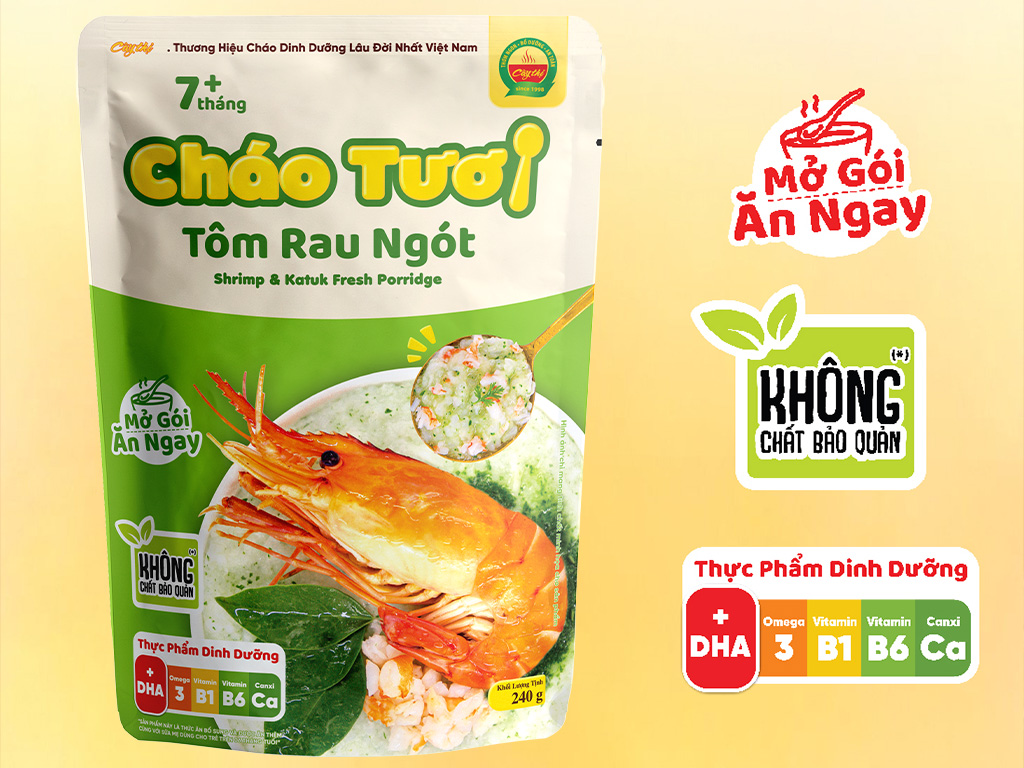 Cháo tươi tôm rau ngót Cây Thị gói 240g Cháo tươi tôm rau ngót Cây Thị gói 240g