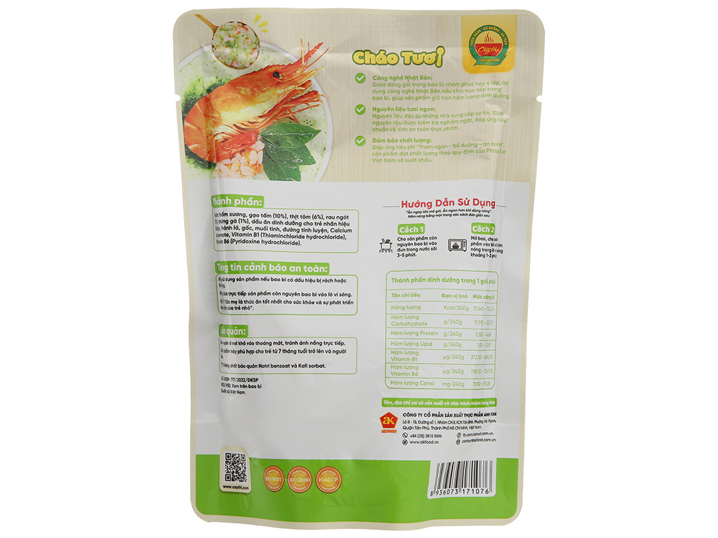 Cháo tươi tôm rau ngót Cây Thị gói 240g Cháo tươi tôm rau ngót Cây Thị gói 240g
