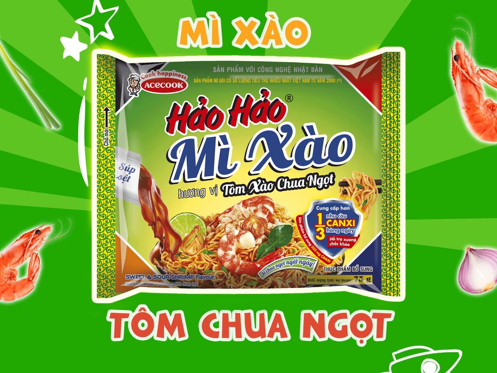 Thùng 30 gói mì xào Hảo Hảo tôm xào chua ngọt 75g Thùng 30 gói mì xào Hảo Hảo tôm xào chua ngọt 75g