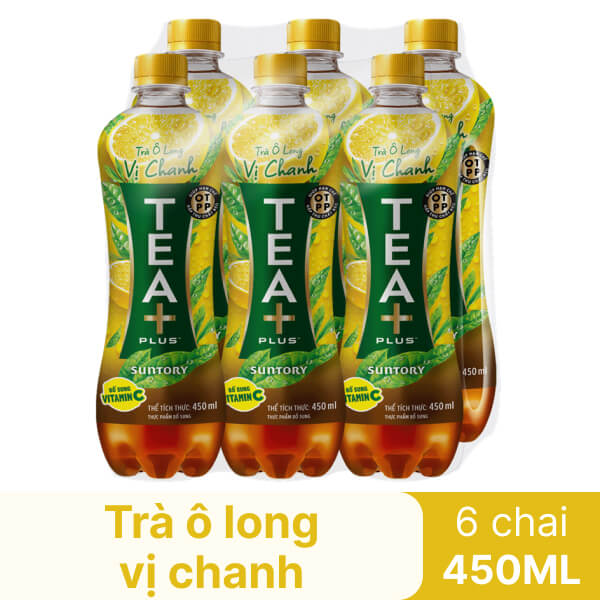 6 chai trà ô long Tea Plus vị chanh 450ml
