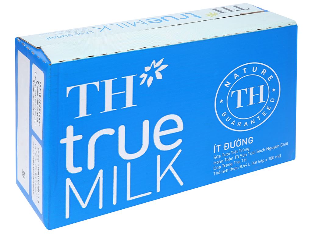 Thùng 48 hộp sữa tươi tiệt trùng ít đường TH true MILK 180ml Thùng 48 hộp sữa tươi tiệt trùng ít đường TH true MILK 180ml