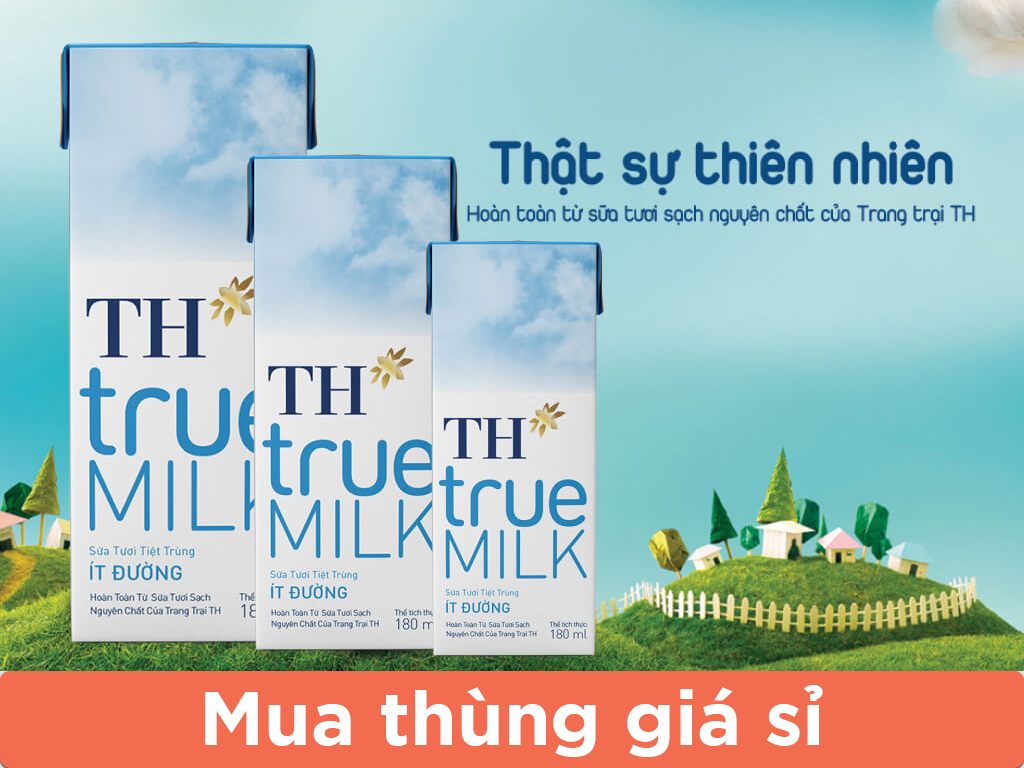 Thùng 48 hộp sữa tươi tiệt trùng ít đường TH true MILK 180ml Thùng 48 hộp sữa tươi tiệt trùng ít đường TH true MILK 180ml